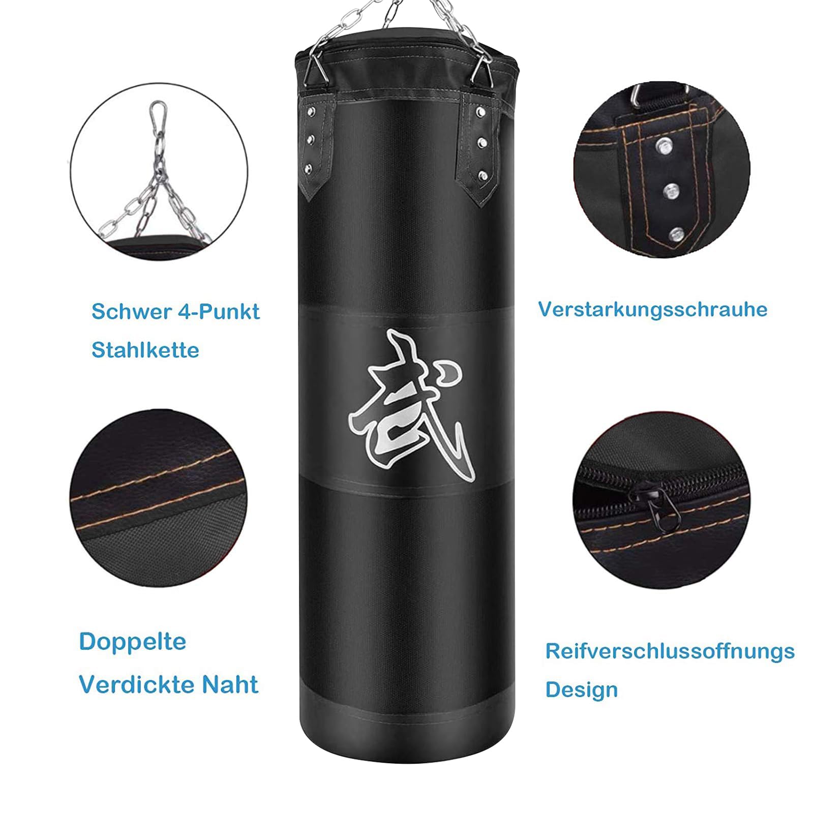 Sac de Frappe Boxe Suspension Kit - Adulte Lourd MMA Punching Muay Thai Arts Martiaux Kickboxing (Non Rempli) Boxe Chaine Punching Bag Sac de Frappe Durable