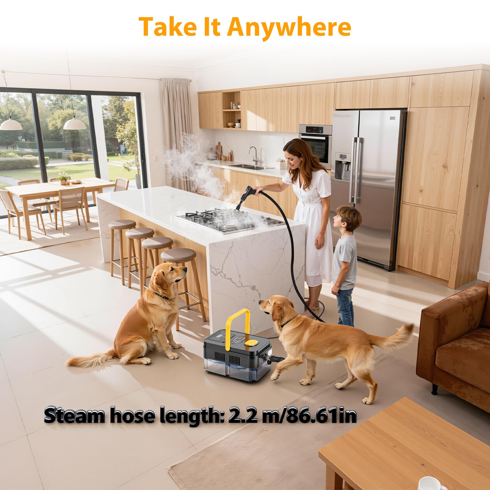 Vaporeta Limpieza Hogar-2500W,Vaporeta con 14 Accesorios,6 Niveles Ajustables, Calentamiento Rápido de 15s,Depósito de Agua de 1.2L, Vapor a 120 °C, Para Automóviles, Hogar, Cocina, Ventanas, Pisos