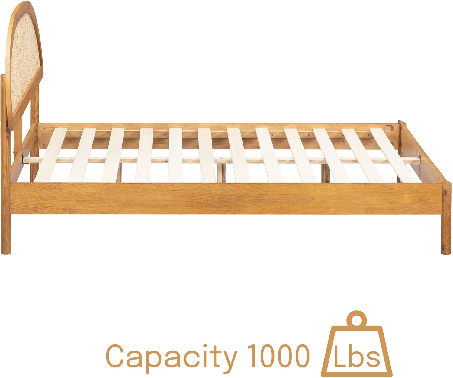 NTC Gem Wooden Bed Frame with Headboard and Natural Rattan, Solid Oak/Rubber Wood Foundation with Silent Slats, 1000 Lb Capacity, Effortless Assembly (Natural Cane - Rustic Oak, King)