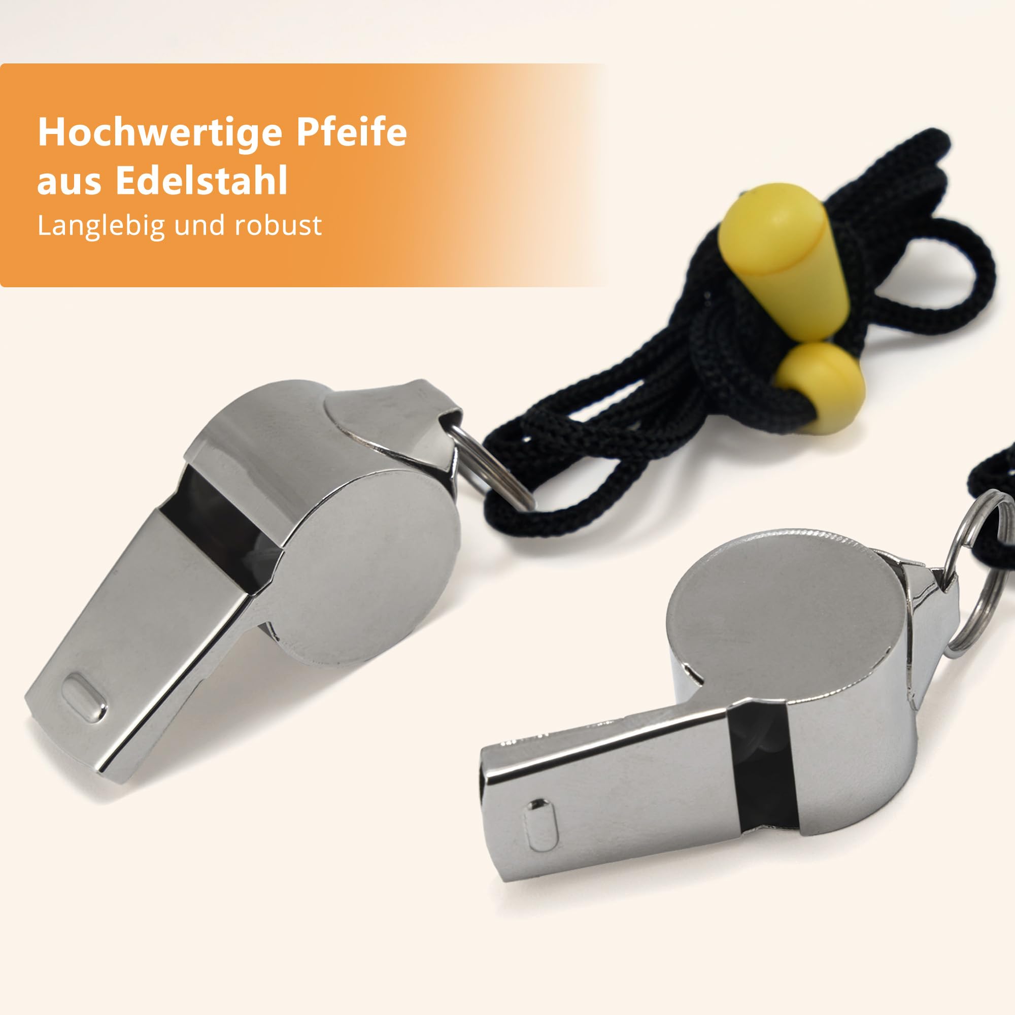 2 Stück Edelstahl Trillerpfeifen mit Nylon Lanyard, Edelstahl-Sportpfeifen Laut und Klare Pfeifen für Sport, Notfälle und Outdoor-Aktivitäten - 2