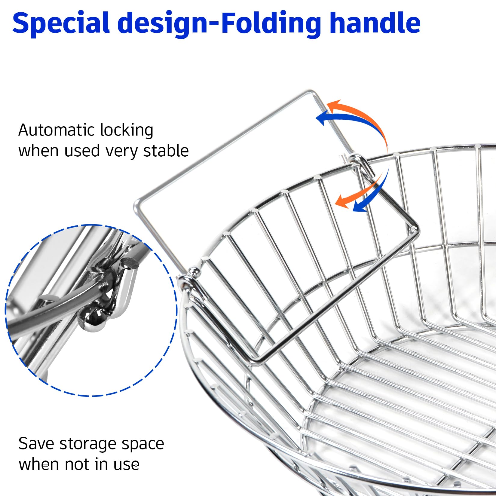 Foedo Charcoal Basket, Stainless Steel Grill Ash Basket Fits for Big Green Egg Large/Kamado Joe Classic, Durable Folding Handle