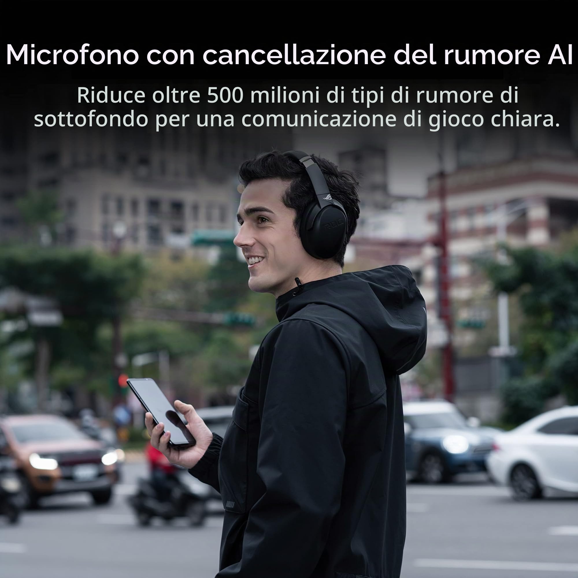 ASUS ROG Strix Go BT Cuffia Gaming Bluetooth, 3.5mm, Microfono Cancellazione Rumore, Tencologia Active Noise Cancelation, Per PC, PS4/PS5, Nintendo Switch, Xbox Serie X/S e Dispositivi Mobile, Nero