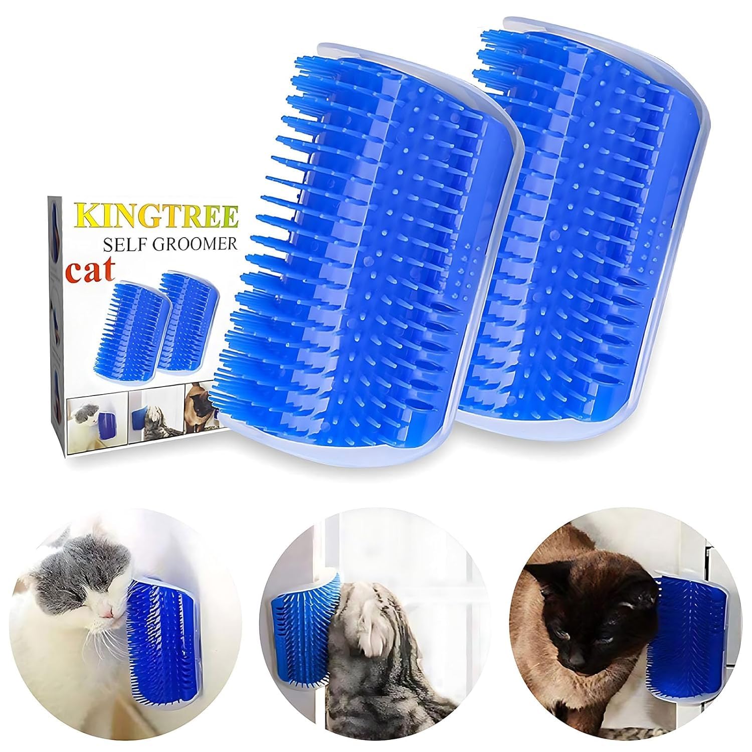 Kingtree Cat Corner Scratcher Self Groomer with Catnip, 2 Pack Softer Cat Face Scratchers Wall Corner Grooming Massage Combs for Long & Short Fur Cats