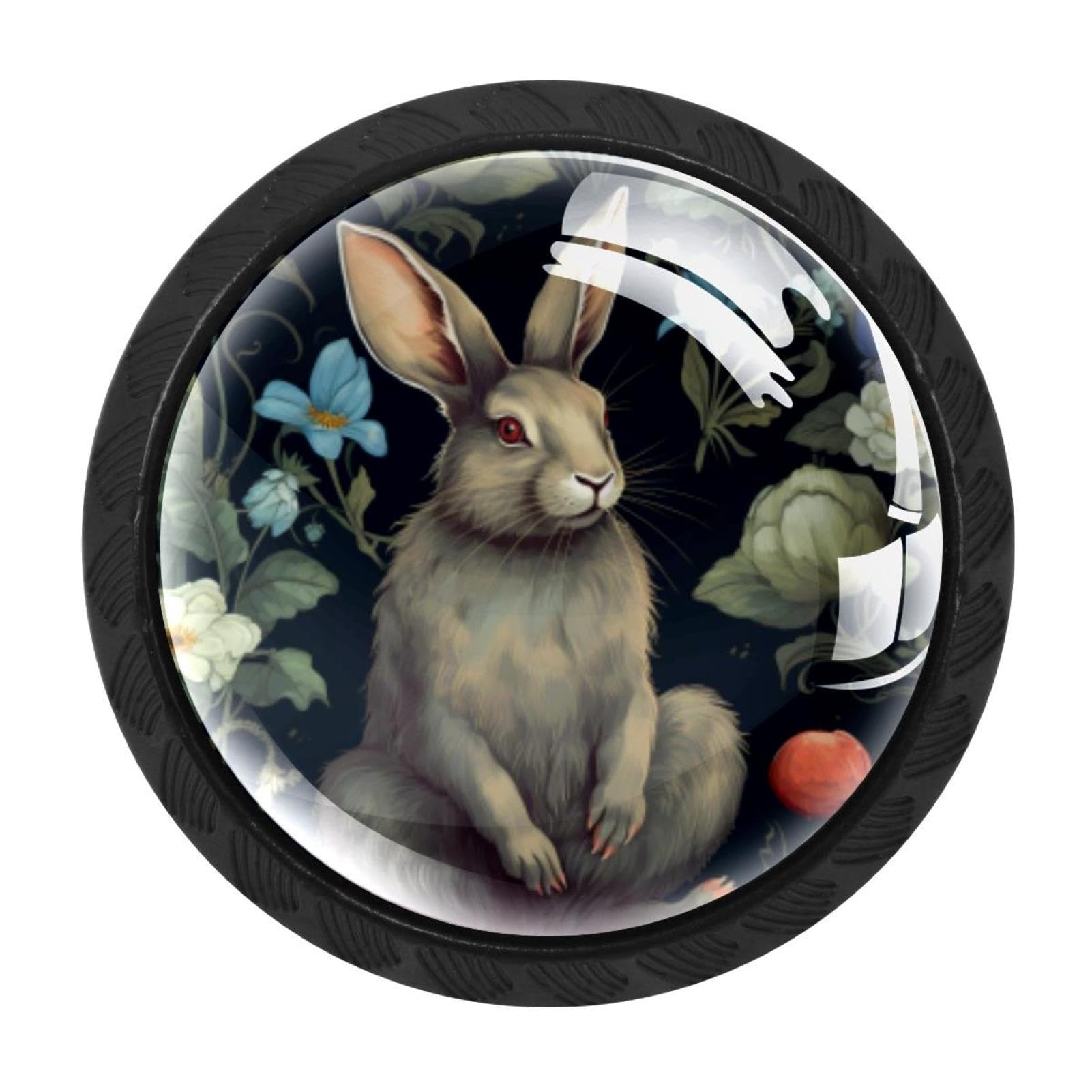 CHENZZZZ 4 Pieces Rabbit Bunny Drawer Knobs, 35mm Black Kitchen Cabinet Knobs, Drawer Pulls and Knobs, Glass Cabinet Hardware Single Hole Knob for Cabinets and Drawers Round
