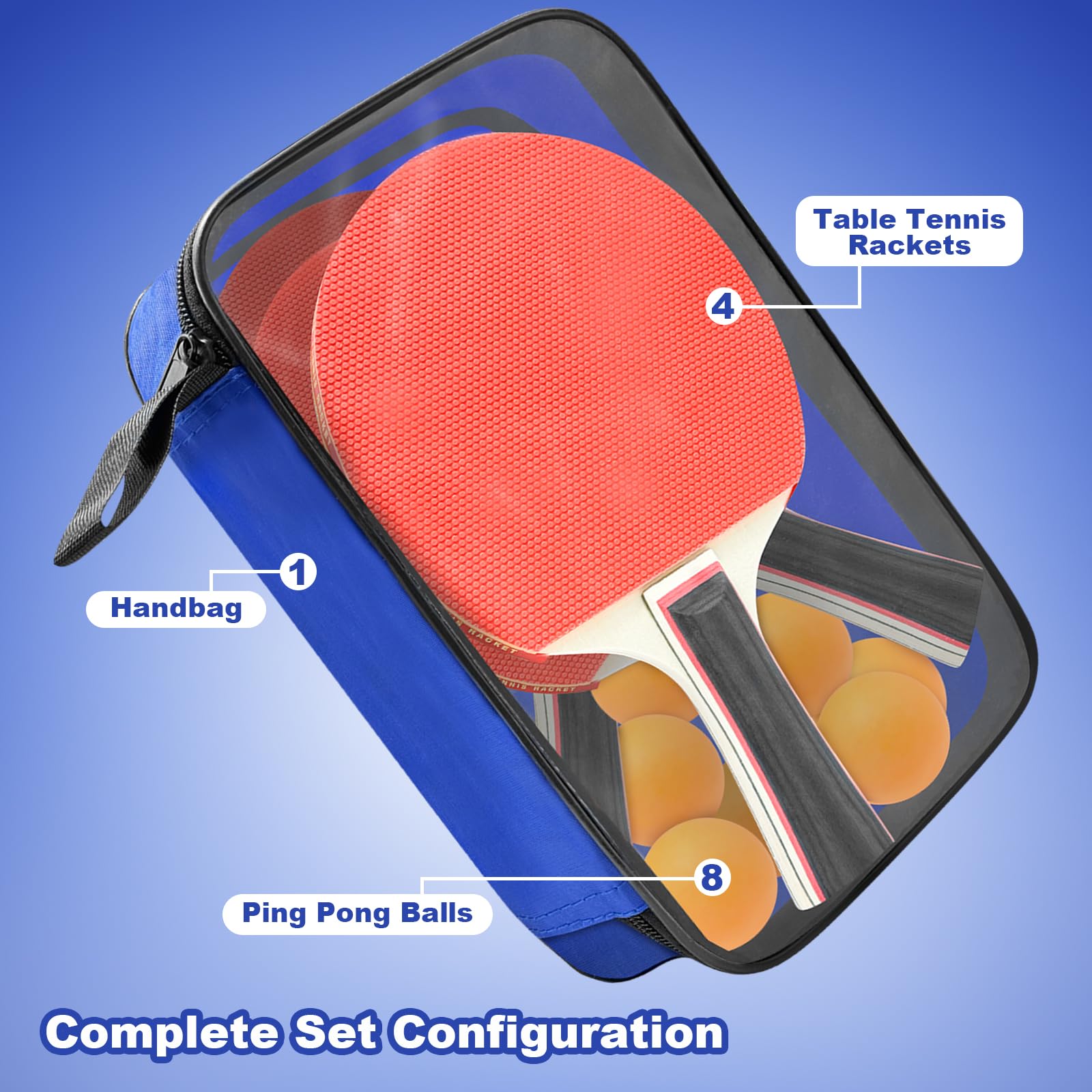 Xpieoyrm 2 Set di racchette da ping pong, Ping Pong Set includere 4 Racchette Ping-pong 8 palline e borsa, Custodia per Accessori da Ping pong per Interni ed Esterni, per Principianti ed Esperti
