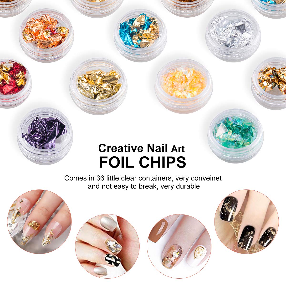 5 Boxes Nail Art Rhinestones Kit with 36 Pots Foils Flakes, Nail Crystal Gem Studs, Subay Professional Nail Decoration Kit with Pick UP Tweezer and Rhinestone Picker Dotting Pen