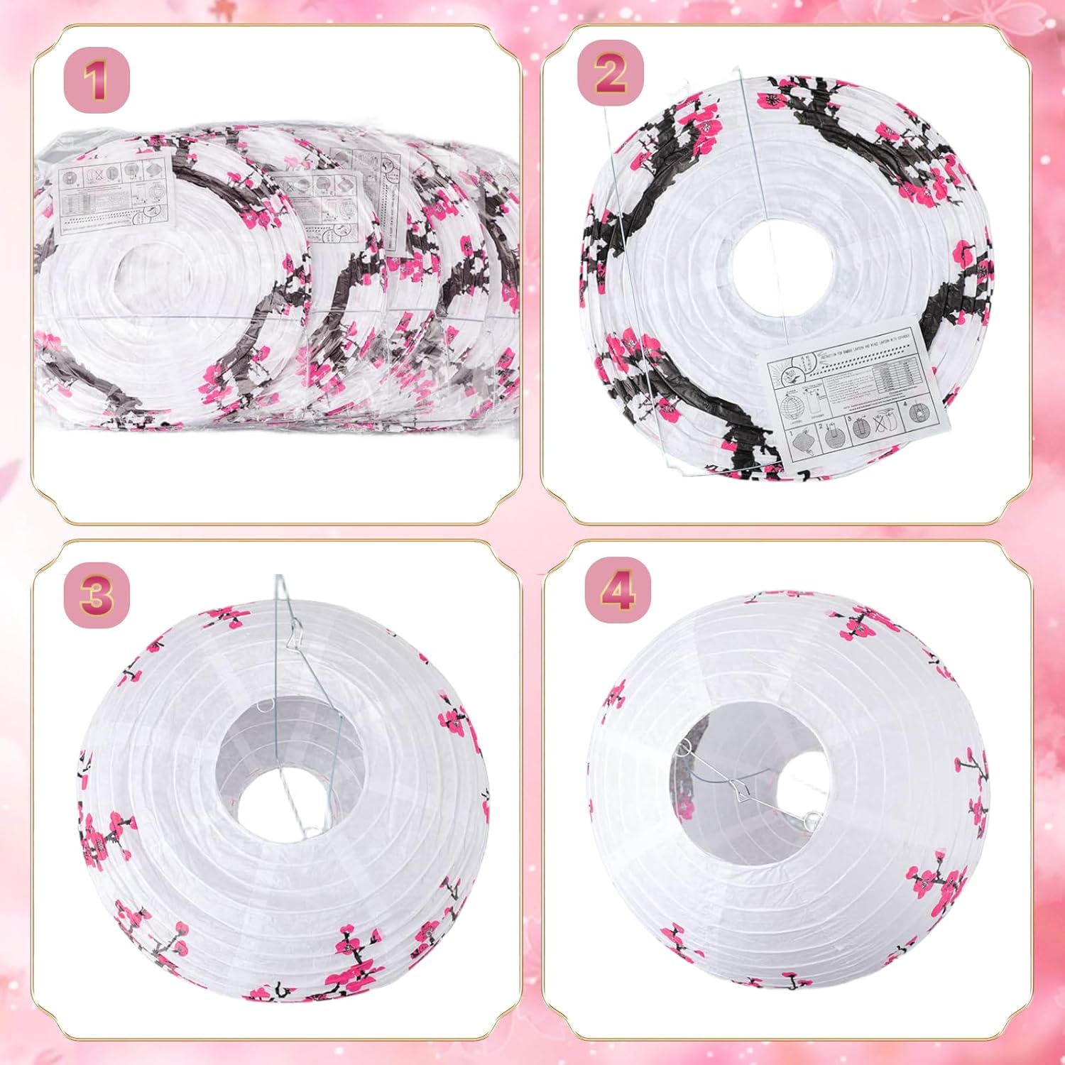 LEFTSTARER 6Pcs Cherry Blossom Lantern Decor for Cherry Blossom Party Decorations, Japanese Paper Lantern Lamp for Japanese Party Decorations, Mulan Party Supplies (12pcs Cherry Blossom)