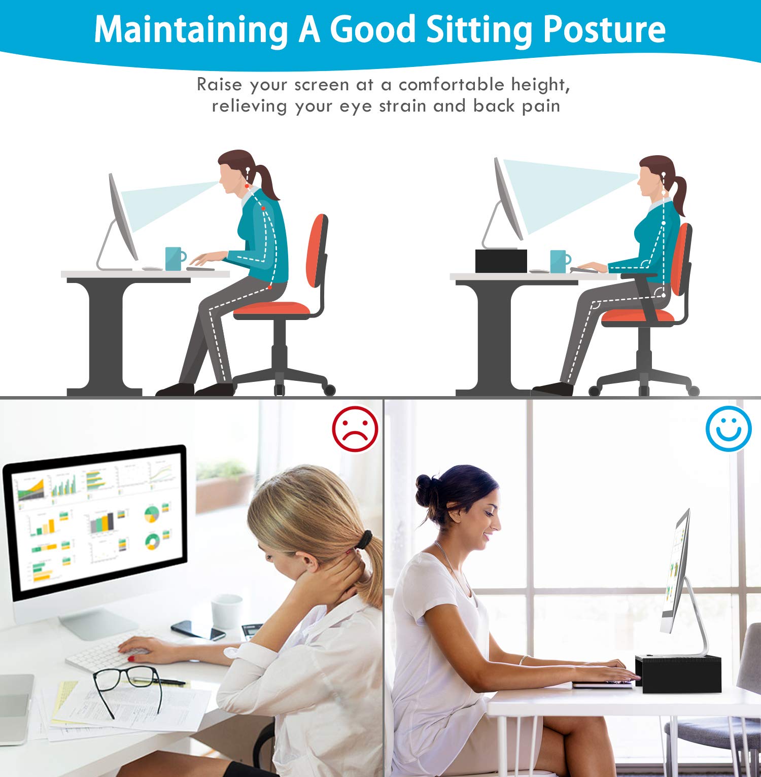 Monitor Stand Riser, Computer Monitor Stand for Desk, Computer Riser with Phone Holder, Desk Monitor Stand for office & home, Black, Wood-LORYERGO