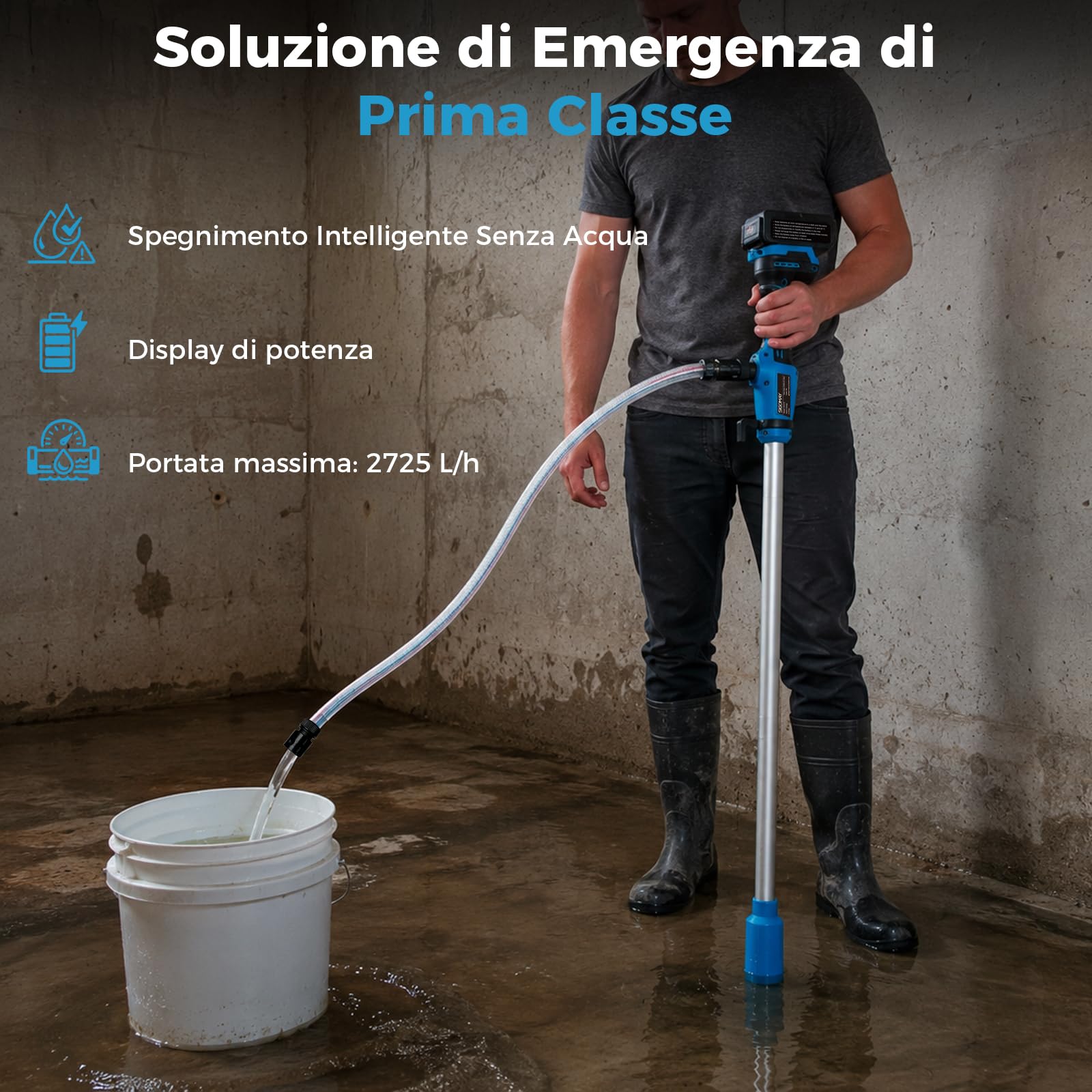 Pompa di Trasferimento Cordless, con 2x Batterie 4.0Ah, Pompa Travaso Elettrica con Display Digitale e Arresto Automatico, 2725 L/h, per Diesel, Acqua, Giardino, IBC