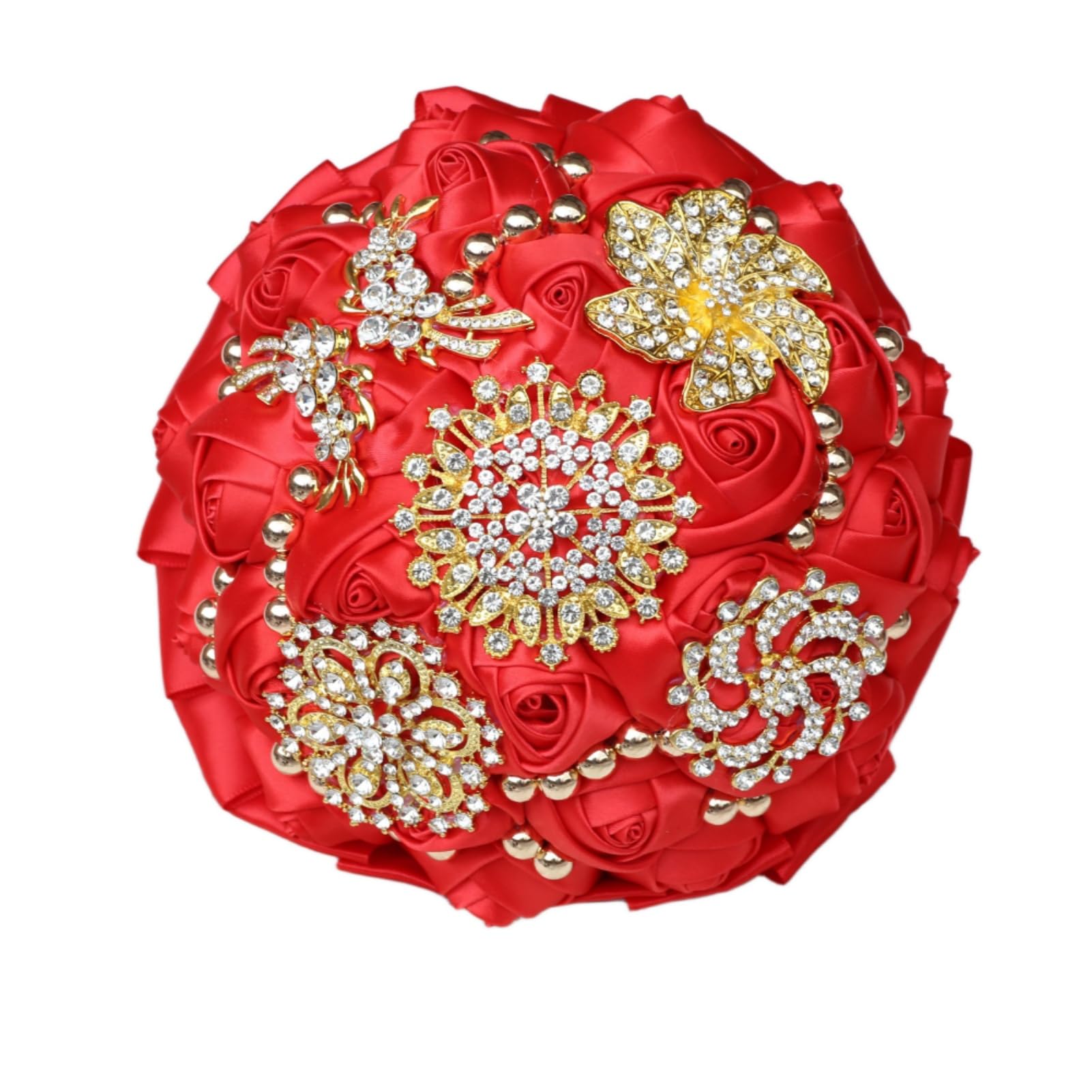 Amazon.com: Gkvszy Red Bridal Wedding Bouquet Luxury Gold