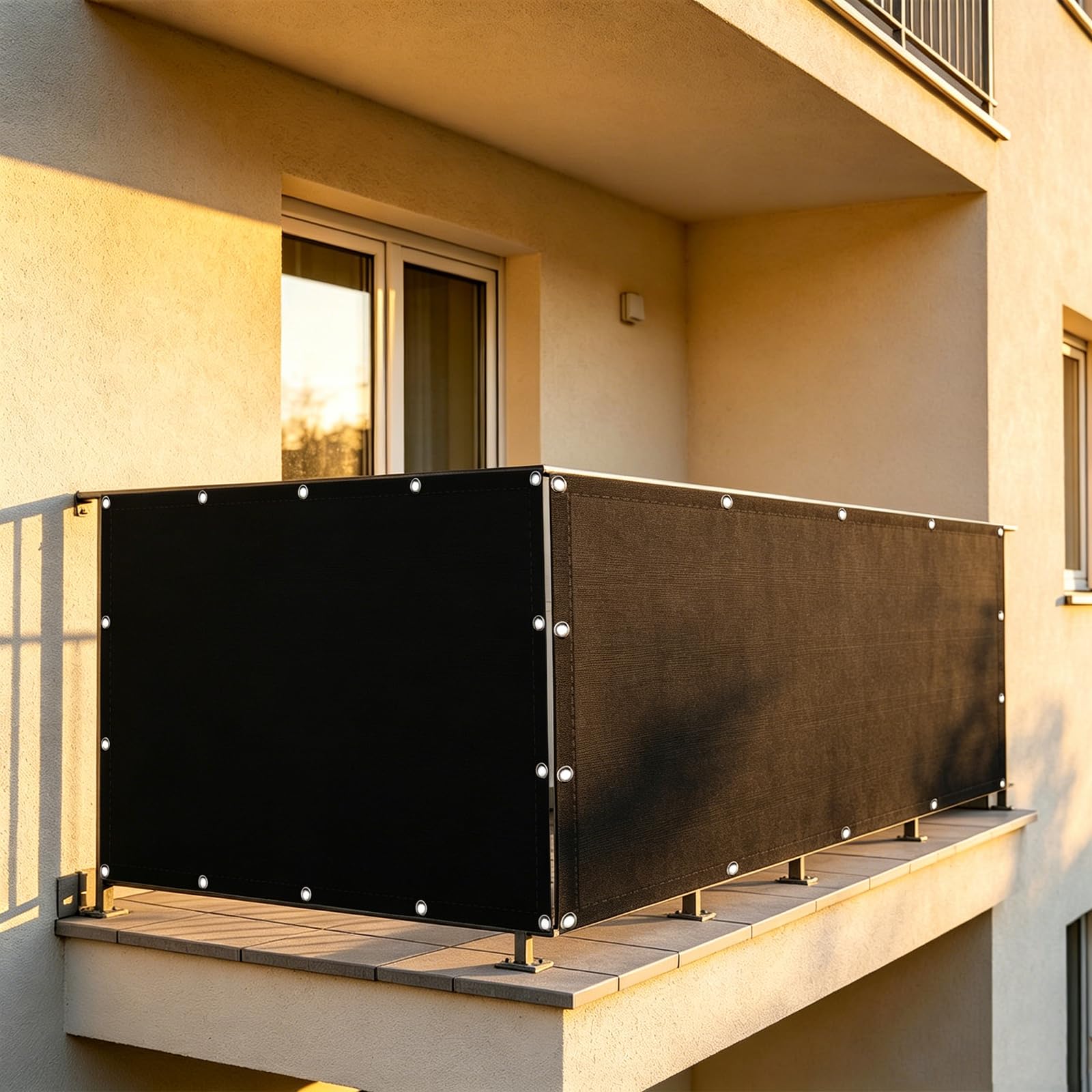 Copri Ringhiera Balcone Esterno 50 x 450 cm Protezione UV, Antivento e Impermeabile Telo Ombreggiante, Frangivisto con Fascetta, Corde per Terrazza, Nero