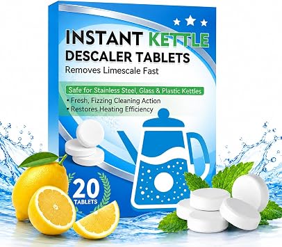 Kettle Descaler Tablet, 20 Pack Kettle Cleaner Remove Hardwater Limescale, Efficient Citric Acid for Cleaning Mineral Buildup, Limescale Remover Tablet For Descaling Water Distillers, Kettles