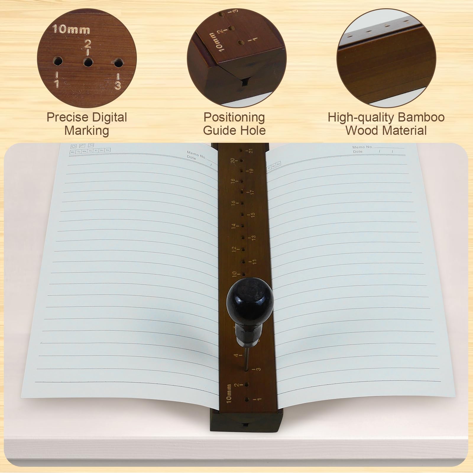 Culla per rilegatura in legno da 32 cm con punteruolo, strumenti di punzonatura firma per fai da te, rilegatura di libri e accessori da cucito, culla da taglio in legno per legare libri, con