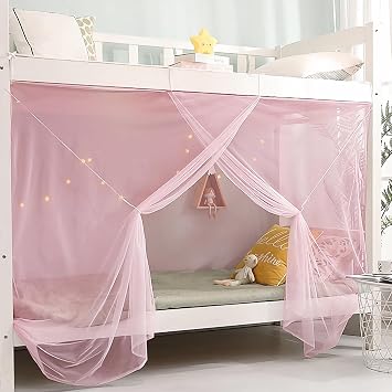 8-Corner Bed Canopy Curtains for Girls, Boys, Dormitory, Loft Beds & Outdoor Camping, Fits 1.8M Single Bed - Pink