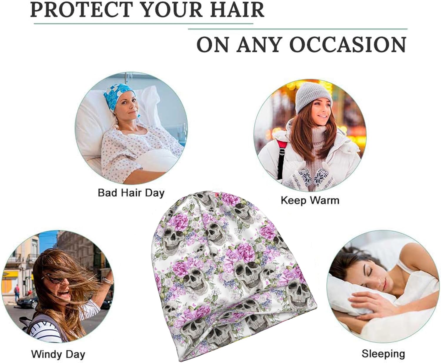 Floral Dog Womens Slouchy Beanie Cotton Chemo Caps Cancer Headwear Hats Turban Baggy Skull Sleep Scarf - Image 5
