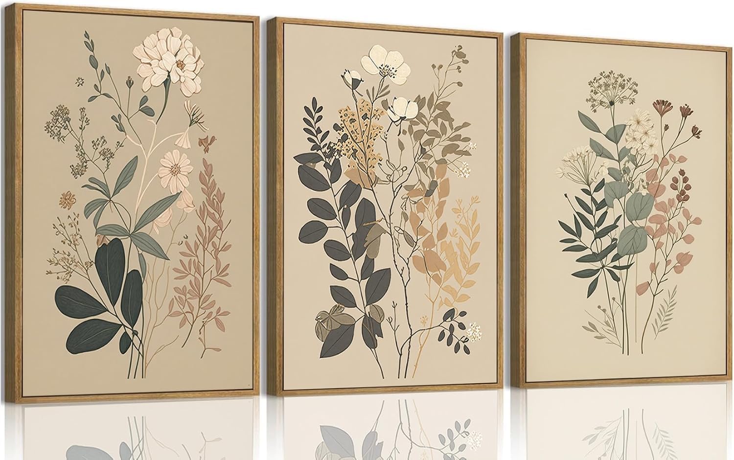 lianyibo 3 szt. Vintage kwiatowy obraz ścienny na płótnie, farma botaniczna malarstwo roślinne, nowoczesne kwiatowe wydruki artystyczne do salonu (60 x 80 cm x 3 / rama wewnętrzna)