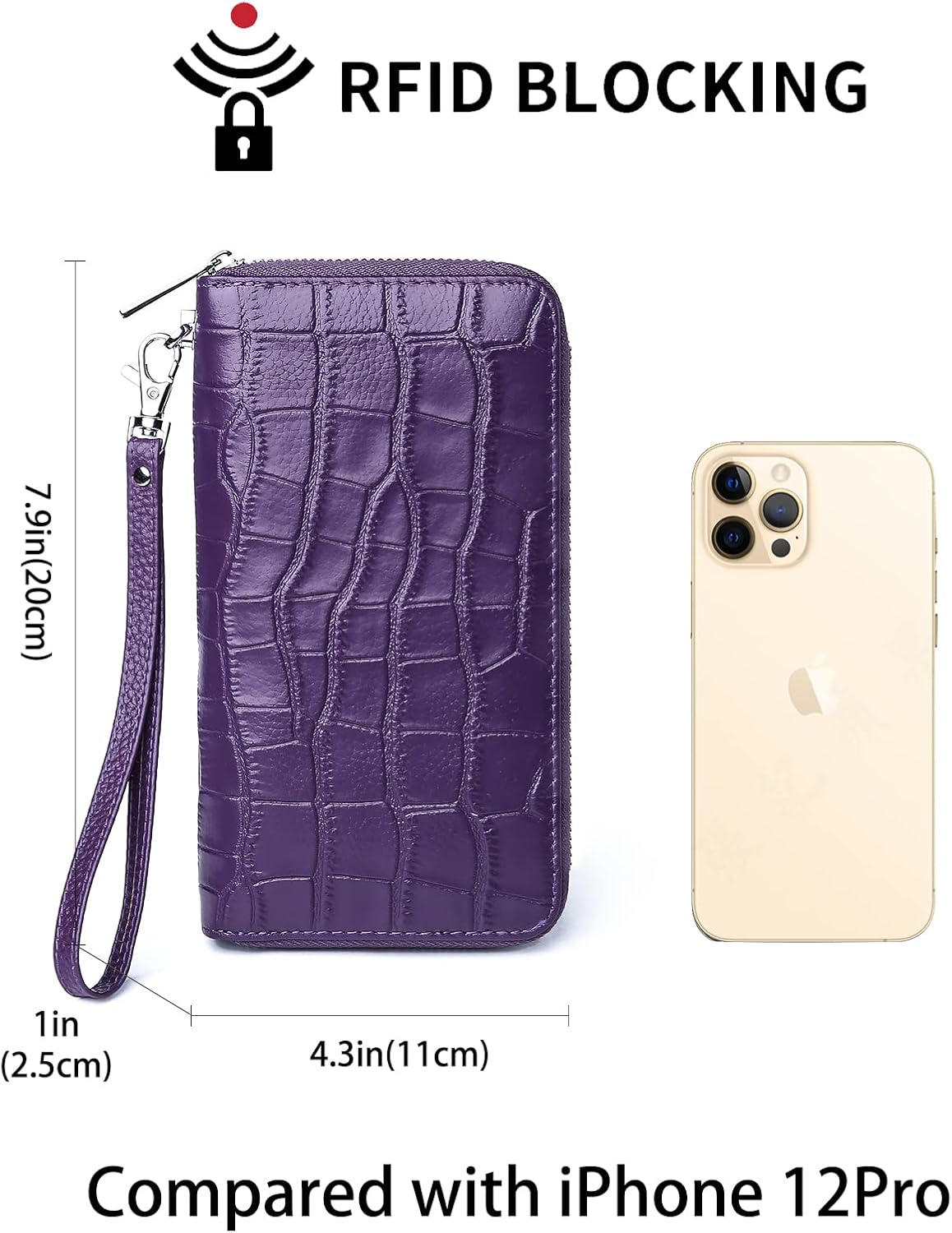 Womens Wallets Large Capacity RFID Blocking Genuine Leather Wallet for Women Zip Clutch Card Holder with Wristlet