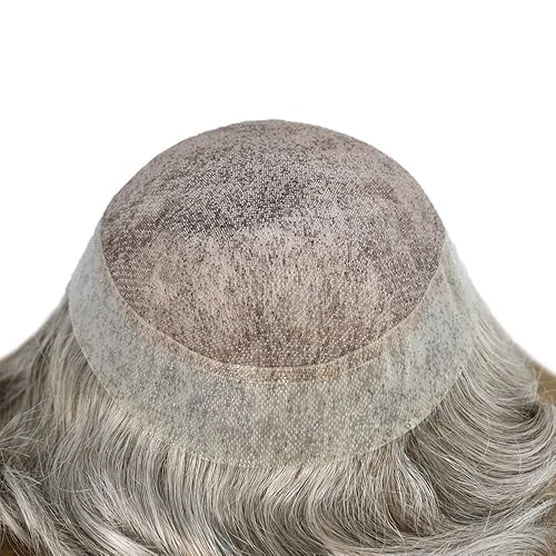 Vista 204 de Mens Toupee Remy sistema de cabello humano para hombres nudo blanqueado tupé pieza de pelo para hombres encaje francés tupé para hombres postizo 7X9