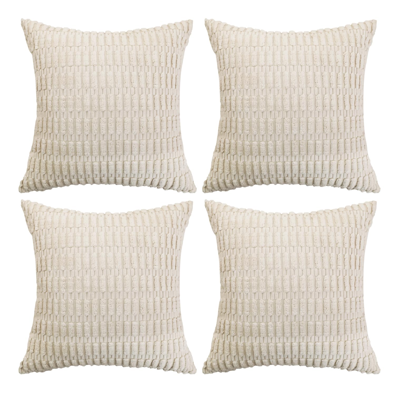 sykting Soft Corduroy Cream Summer Fall Throw Pillow Covers 18x18 inch Set of 4 Textured Plush Striped Cushion
