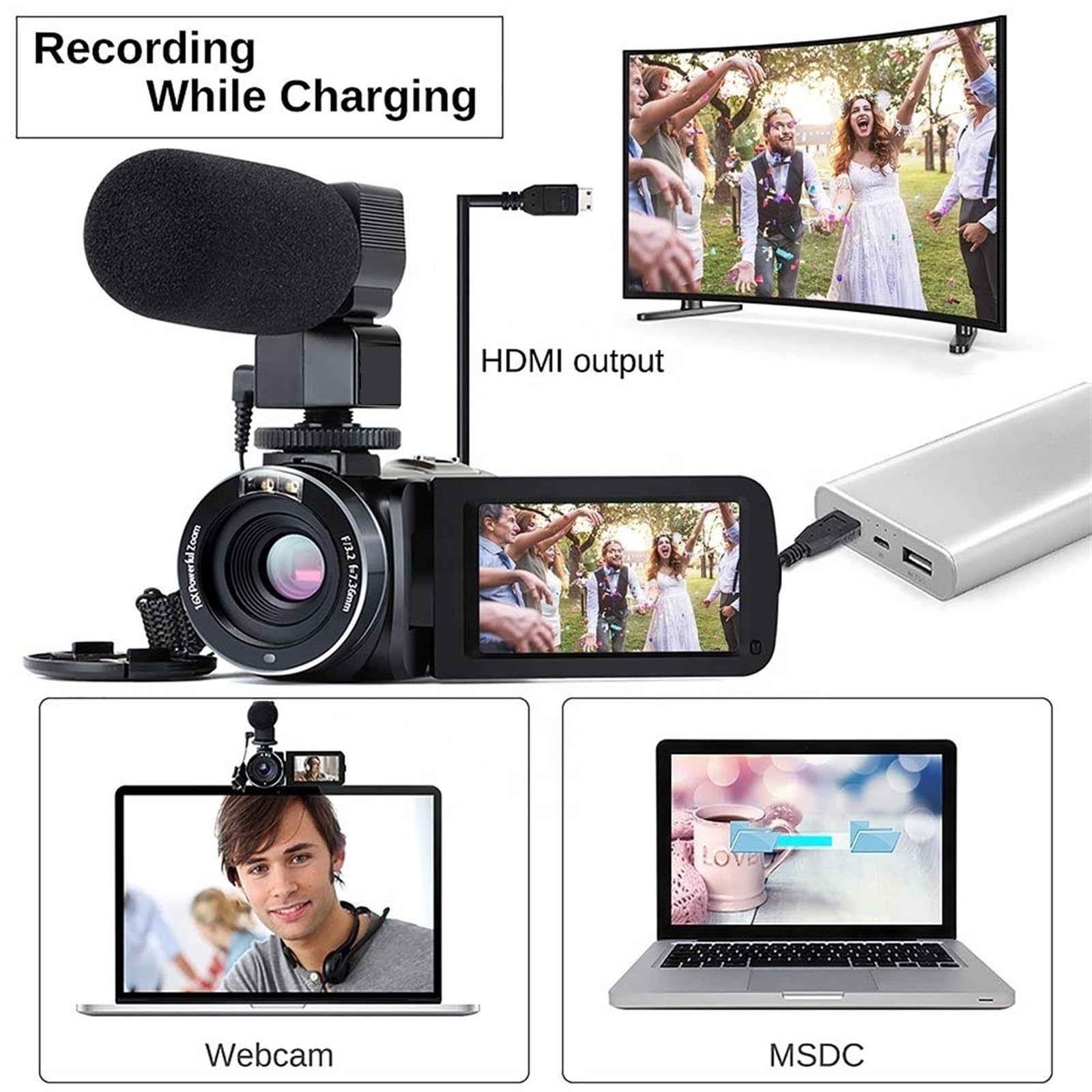 Videoregistratore Full 4K Streaming Videocamera WiFi Videocamere Vlog Digitali UHD 48MP for Esterni Portatili for La Fotografia(128G SD Card,Set 2)