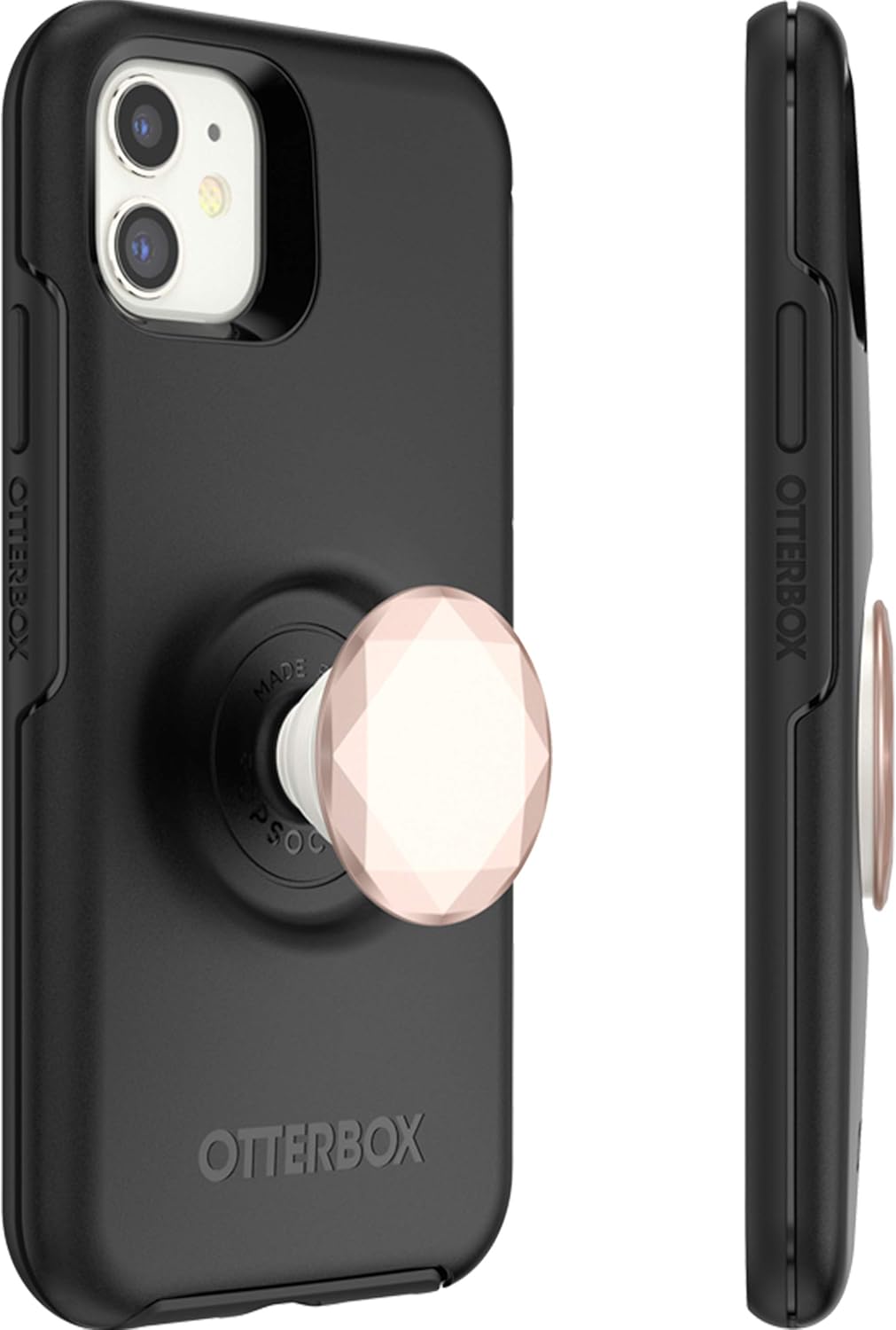 Super Sale 🛒 Otter + Pop for iPhone 11: OtterBox Symmetry Series Case with PopSockets Swappable PopTop - Black and Metallic Diamond Rose Gold