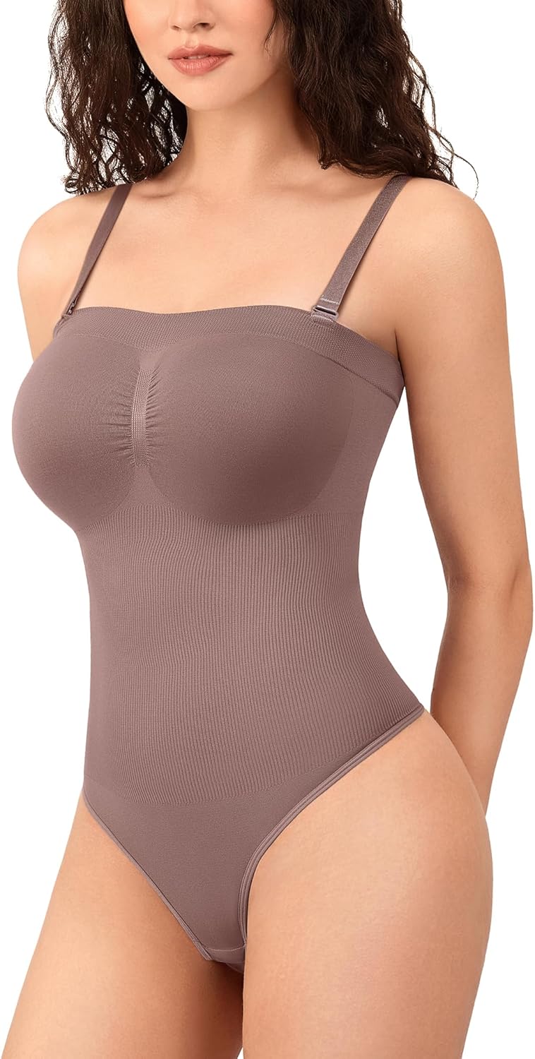 Irisnaya Strapless Shapewear Bodysuit for Women - Thong Bodysuit Tummy Control Tube Top Body Suits with Removable Strap - Image 4