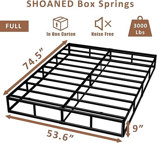 Miniatura 2 de Somier de metal tamaño matrimonial Base de cama negra resistente de 9 pulgadas de alto perfil, base de colchón antideslizante para cama