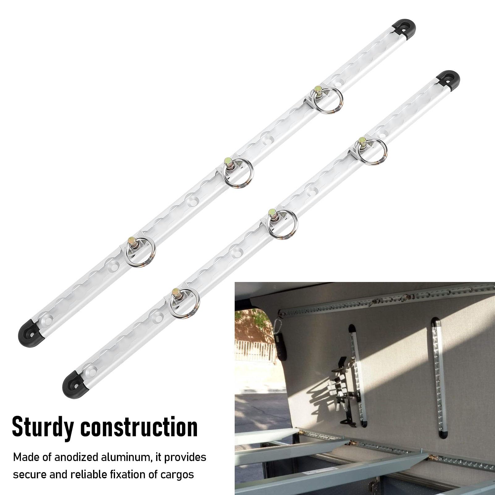 Qqmora L-Schienen-Zurrsystem, L-Schienen, Ladungssicherung, 59,9 cm (23,6 Zoll) Eloxierte Aluminiumschiene mit 6 Einzelnen Bolzenbefestigungs-Rundringen für LKW-Ladeflächen, Anhänger,