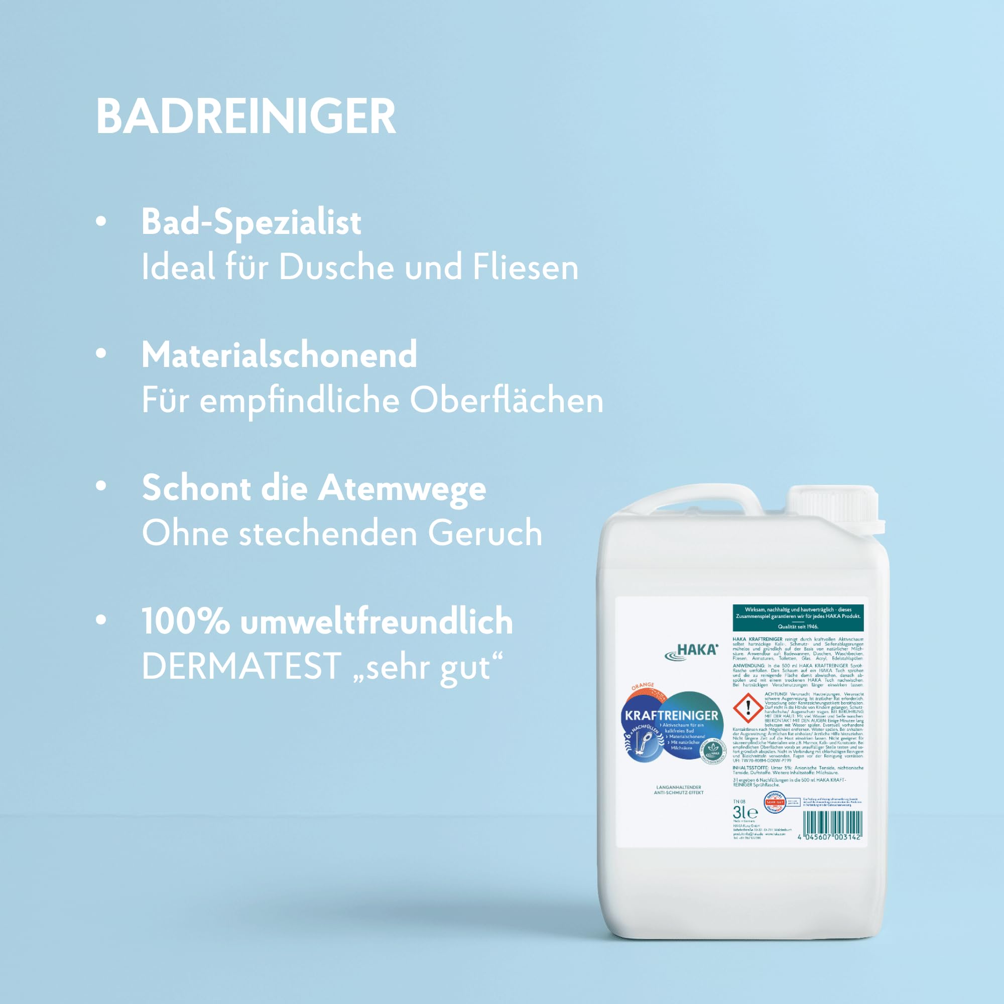 HAKA Kraftreiniger Nachfüller, Bad & Dusche, 3 L, Kalk- & Schmutzlösekraft