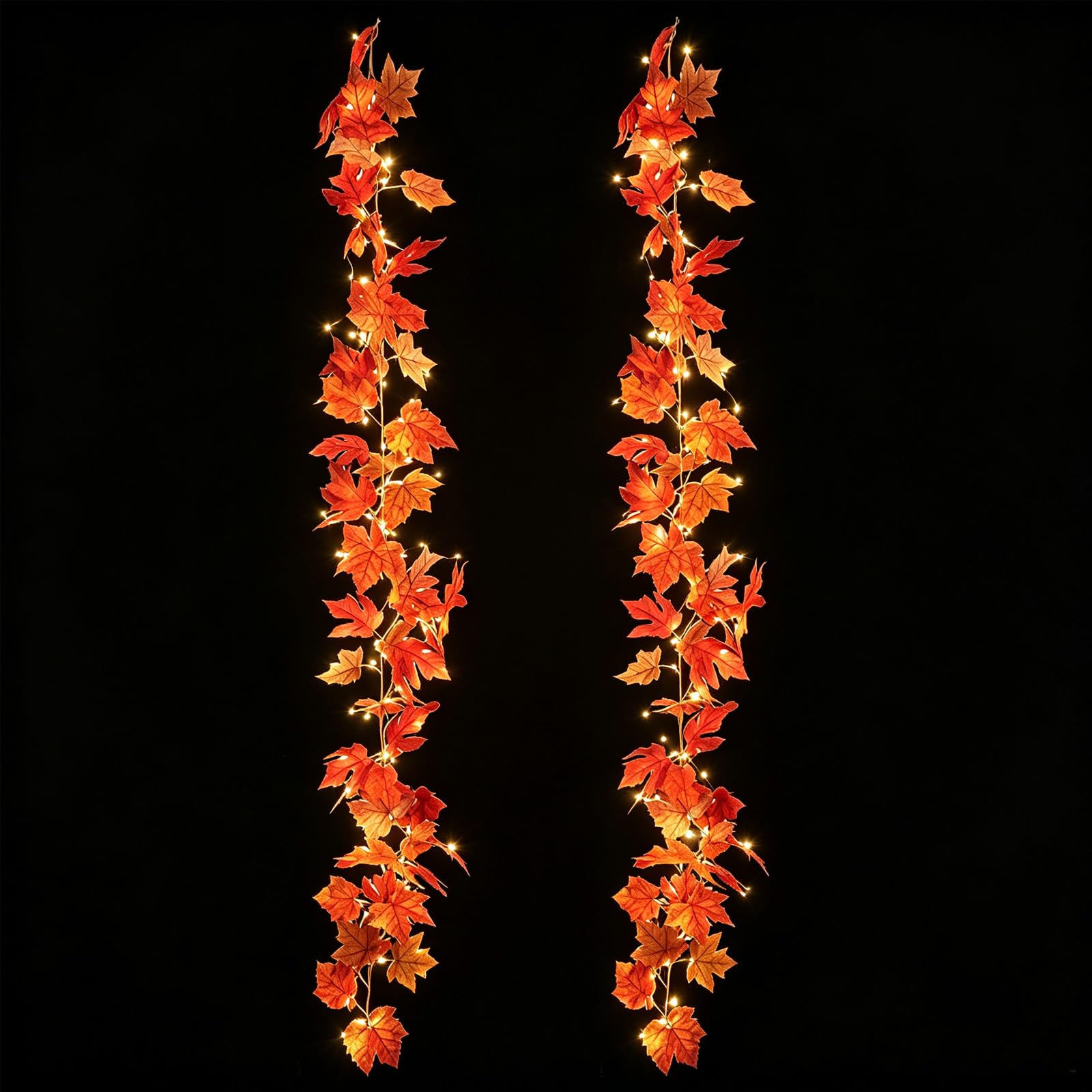 ANBET 2Pcs 5.74FT Autumn Fall Maple Garland & Led, Artificial Maple Vine