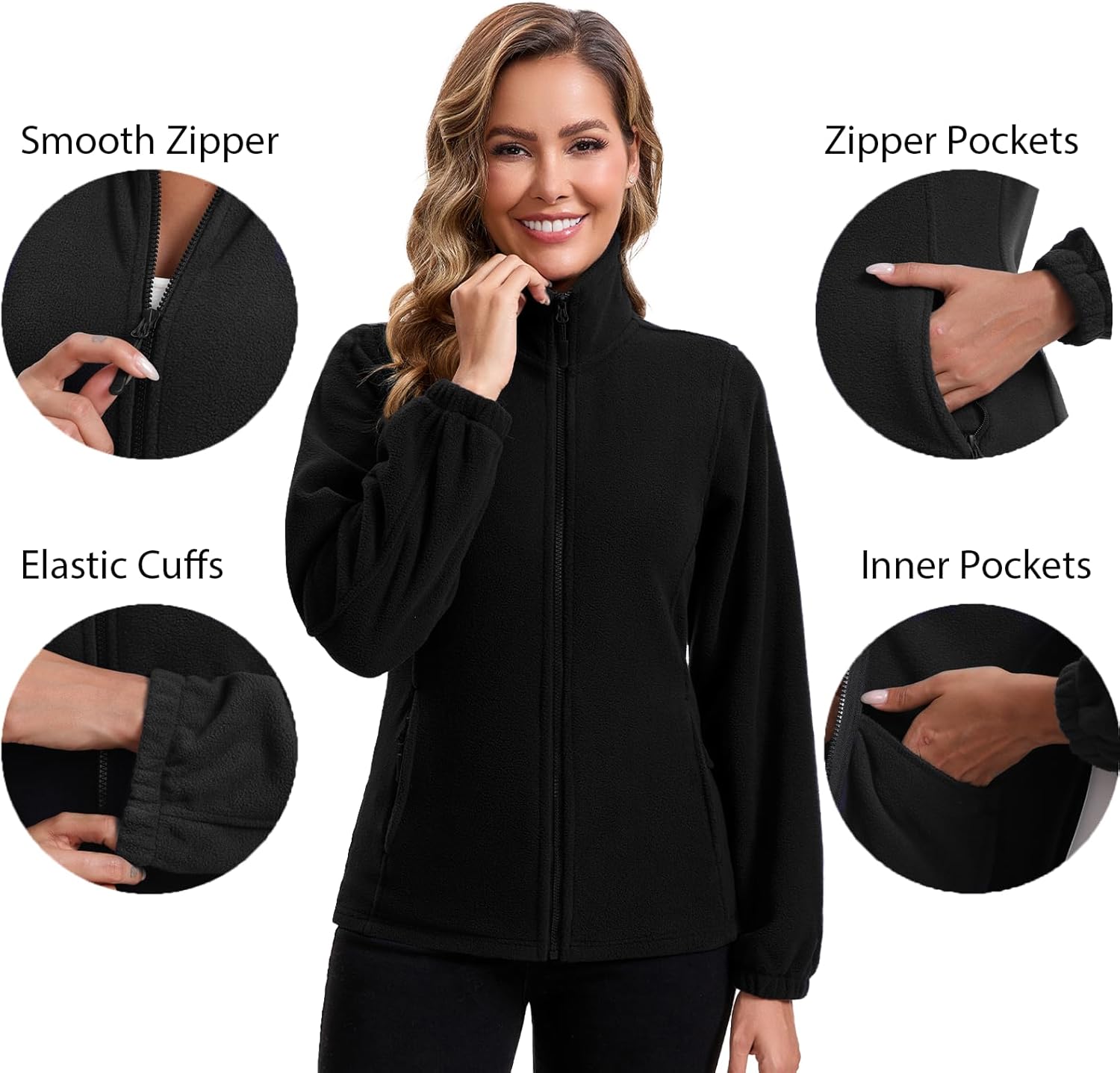 ZMC Women’s Fleece Jacket Lightweight Zip Up Stand Collar Outdoor Soft Fleece Coat with Zip Pockets - Image 5