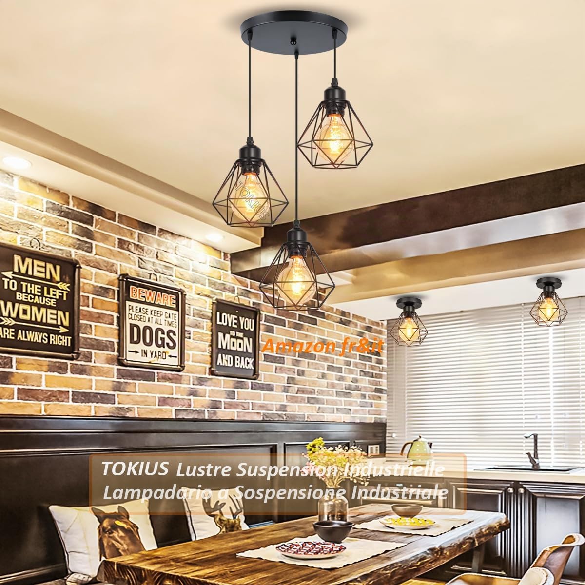 3 Luci Lampadario a Sospensione Industriale Lampadari E27 Nero 40W | Lampada da soffitto Gabbia Ferro Ø160mm Plafoniere Interni Per Cucina Camera da letto Sala Da Pranzo