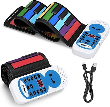 POGOLAB 49 Keys Roll Up Keyboard Piano, Portable Digital Electric Foldable Piano with LED Display, Rechargeable, 14 Demos, 128 Tons, 128 Rhythms, for Beginners Gift