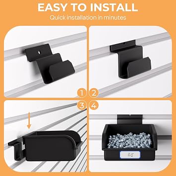 INCLY 12 Pack Slatwall Bins with Hooks, Plastic Slatwall Accessories Bins | Slat Wall Containers Bins, For Slat Wall Panels, Organizing Hardware, Garage, Craft Room, Kitchen, Tool Shed, Workbench