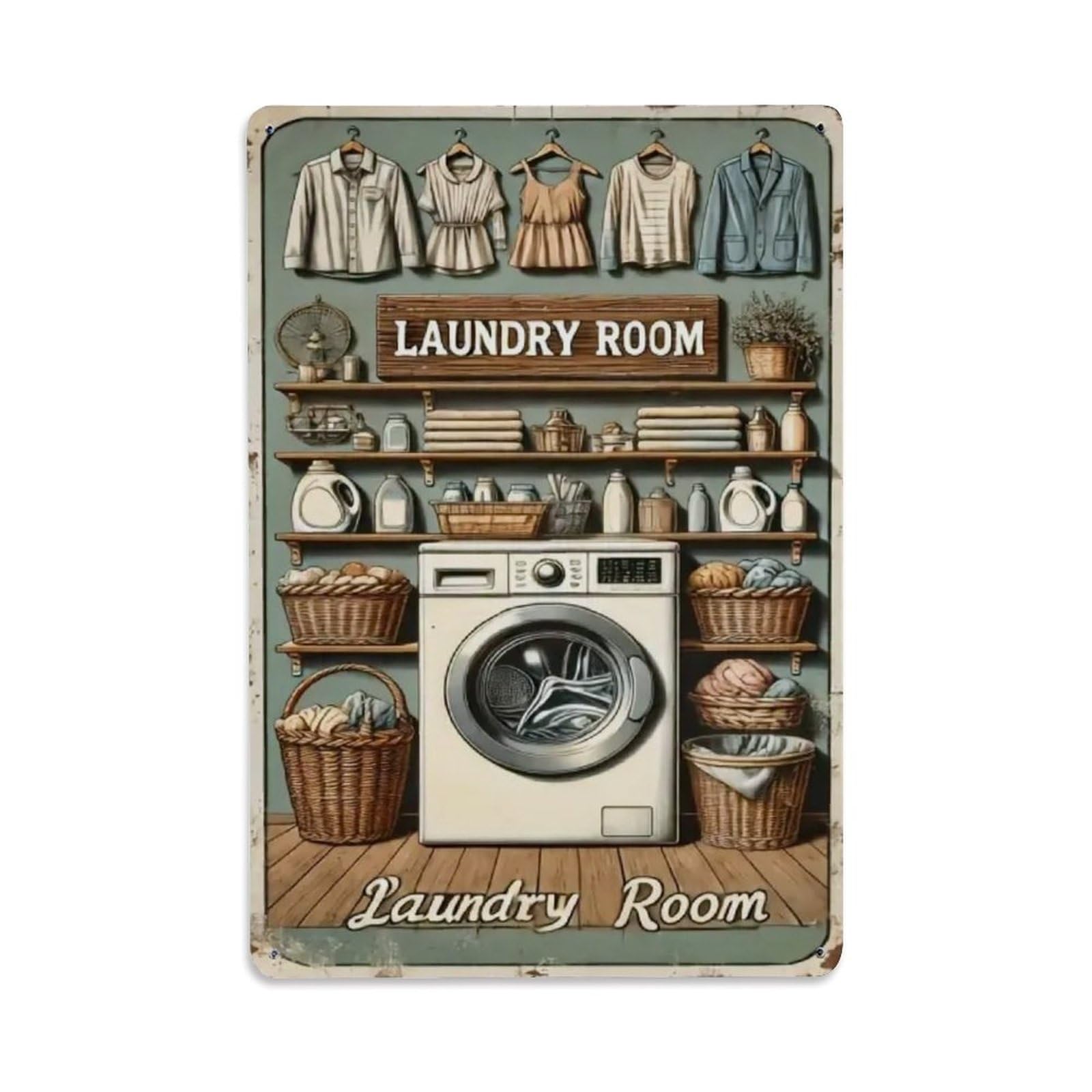 Rkundrne Vintage Laundry Room- Metal Tin Sign Garden Bedroom Cafe Bar Man Cave Home Wall Decor Metal Poster 8X12 In
