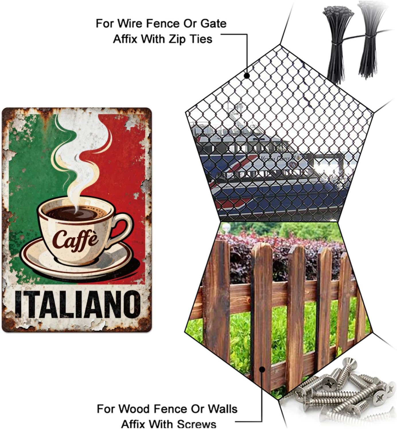 GLOBLELAND Italian Coffee Metal Tin Sign 12x8 Inch "Italiano" Vintage Coffee Bar Sign Retro Wall Decor for Bar Restaurant Cafe Office Tea Lounge Kitchen Dining Room image 4