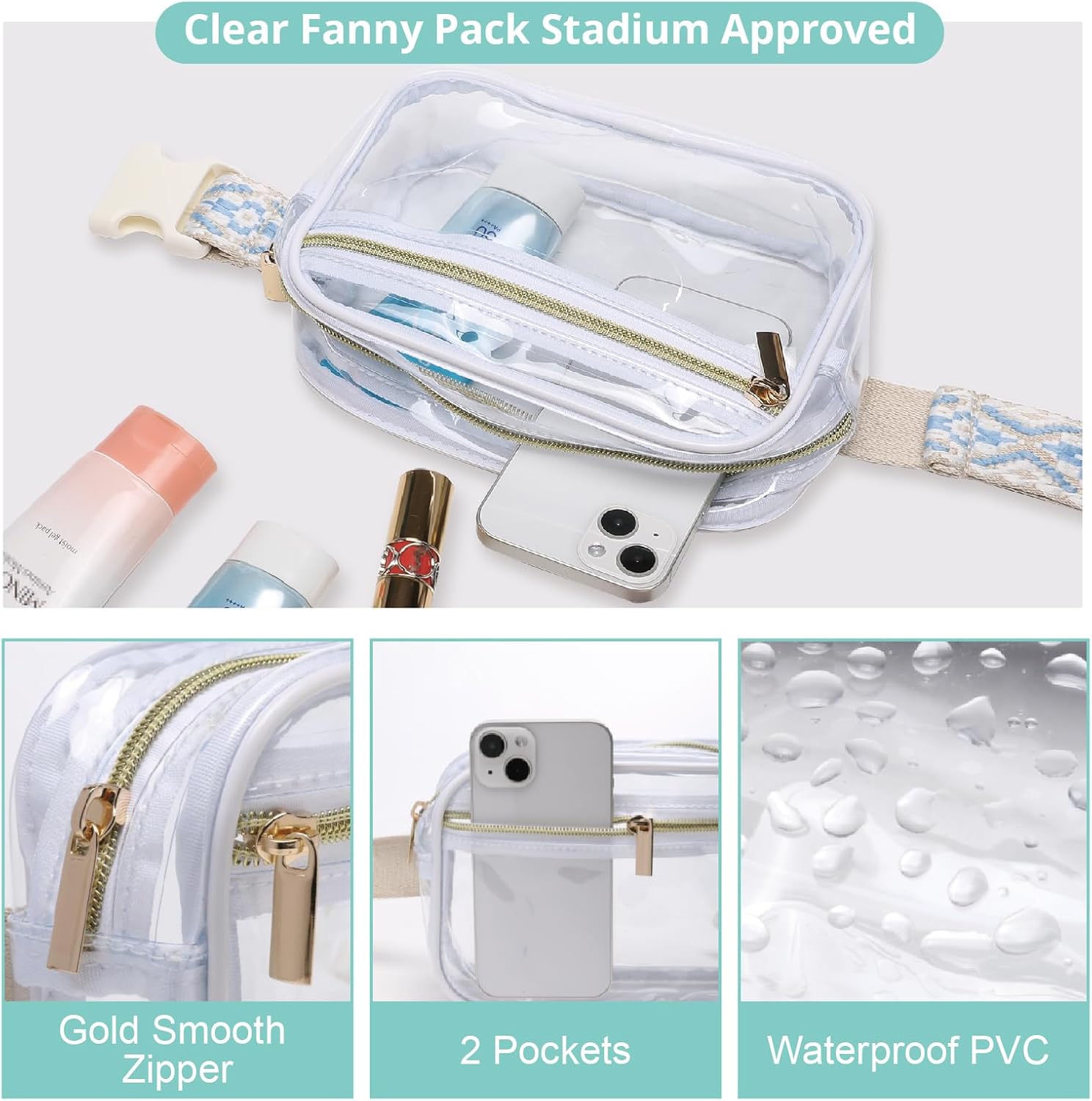 Clear Fanny Pack Stadium Approved,Bunnychill Clear Belt Bag Cross Body Bag for Women Men Transparent Waist Bag Crossbody Purse with Adjustable Belt for Sports, Beach, Events, Concerts, Festivals - Image 6