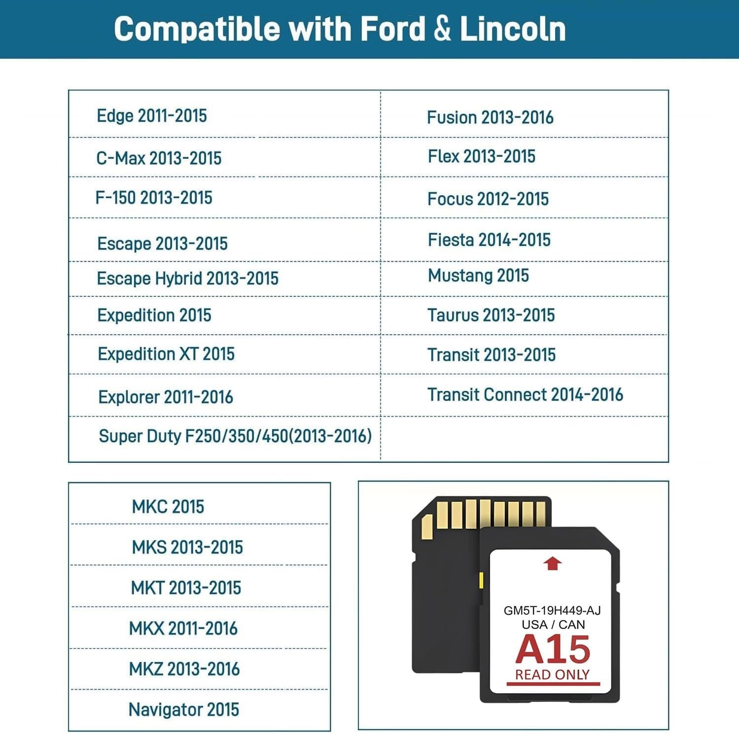 Latest Version A15 Navigation Memory sd Card Compatible with Ford Lincoln, Sync Navigation System Update USA/Canada Maps