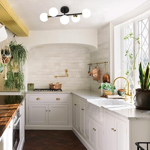 Miniatura 15 de Luces de tocador de baño modernas de mediados de siglo, 5 lámparas de baño de latón dorado, lámpara de techo semiempotrada, lámpara de pared dorada