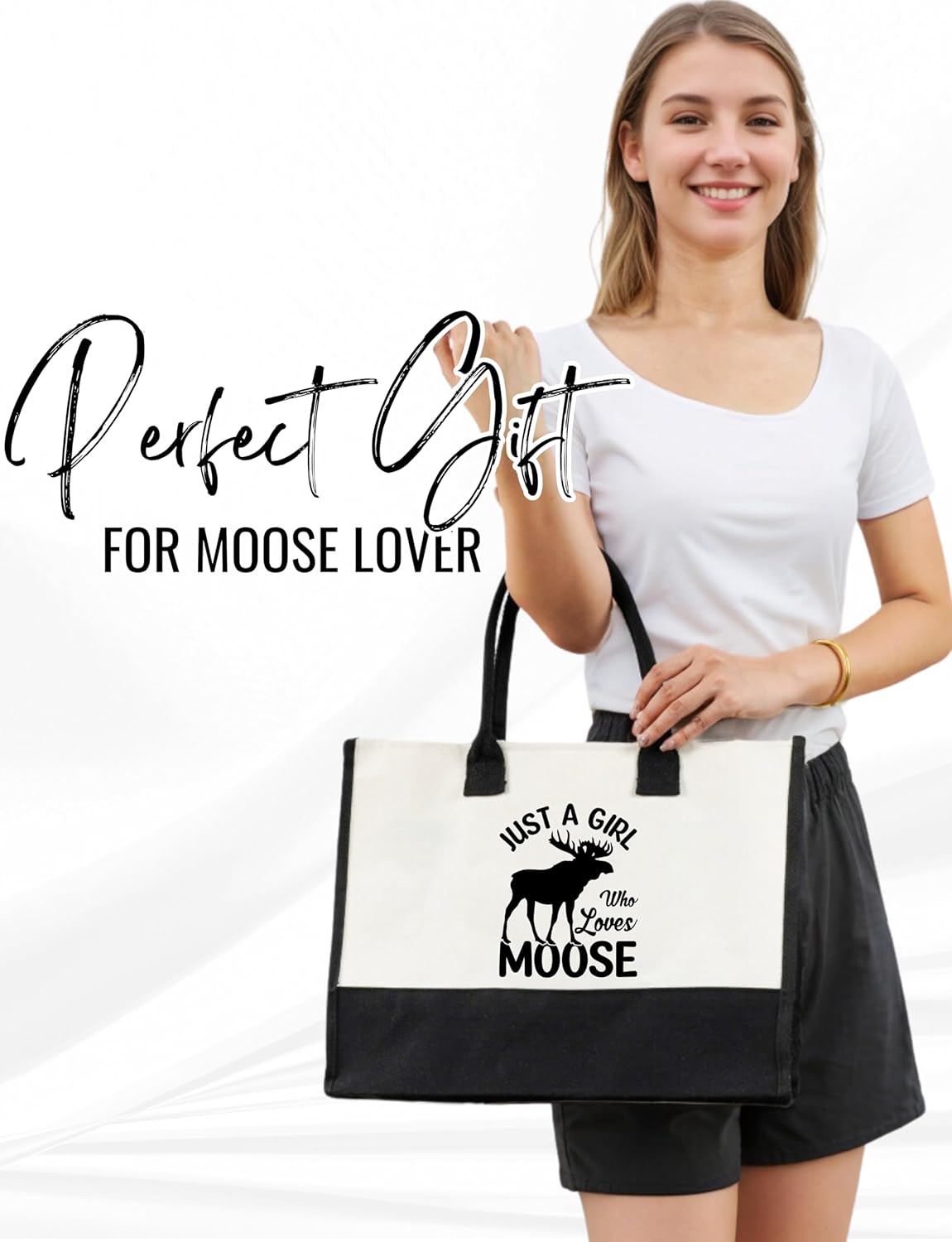 InnoBeta Moose Gifts, Canvas Tote Bag with Top Zipper Closure and Shoulder Strap for Birthday, Christmas and Every Special Occasion - Image 2