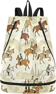 Drawstring drawstring bag beach string back pack with Wet Dry Compartments Horse Equestrian Love Horses