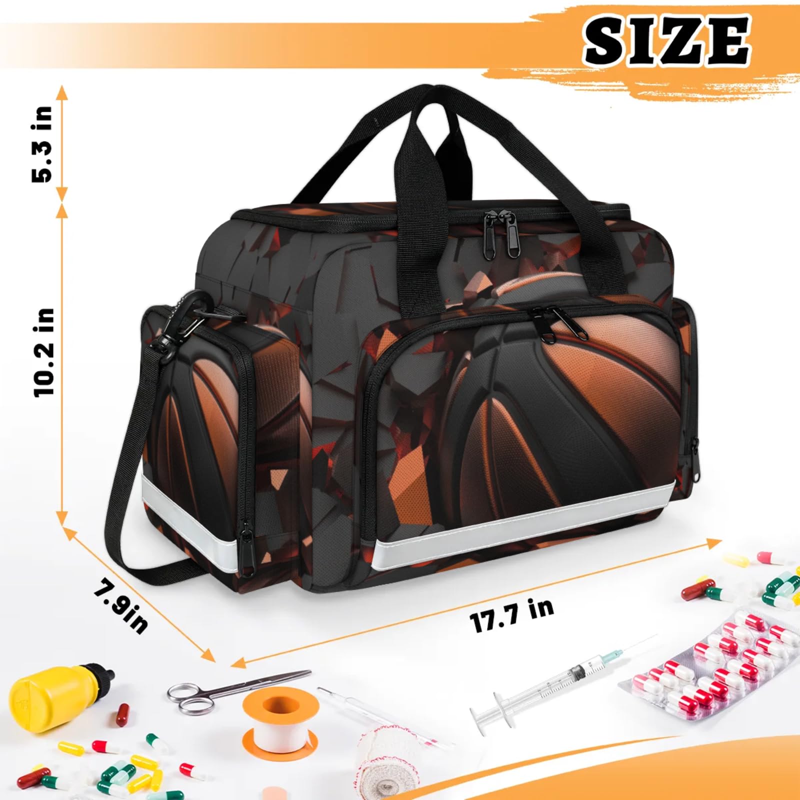 GzLeyigou First Aid Bags Empty, 3D Basketballs Emergency Bag First Aid Kit Multiple Compartment Kit Carrier On Call Trauma Bag For Paramedics Emergency Medical Supplies Kit