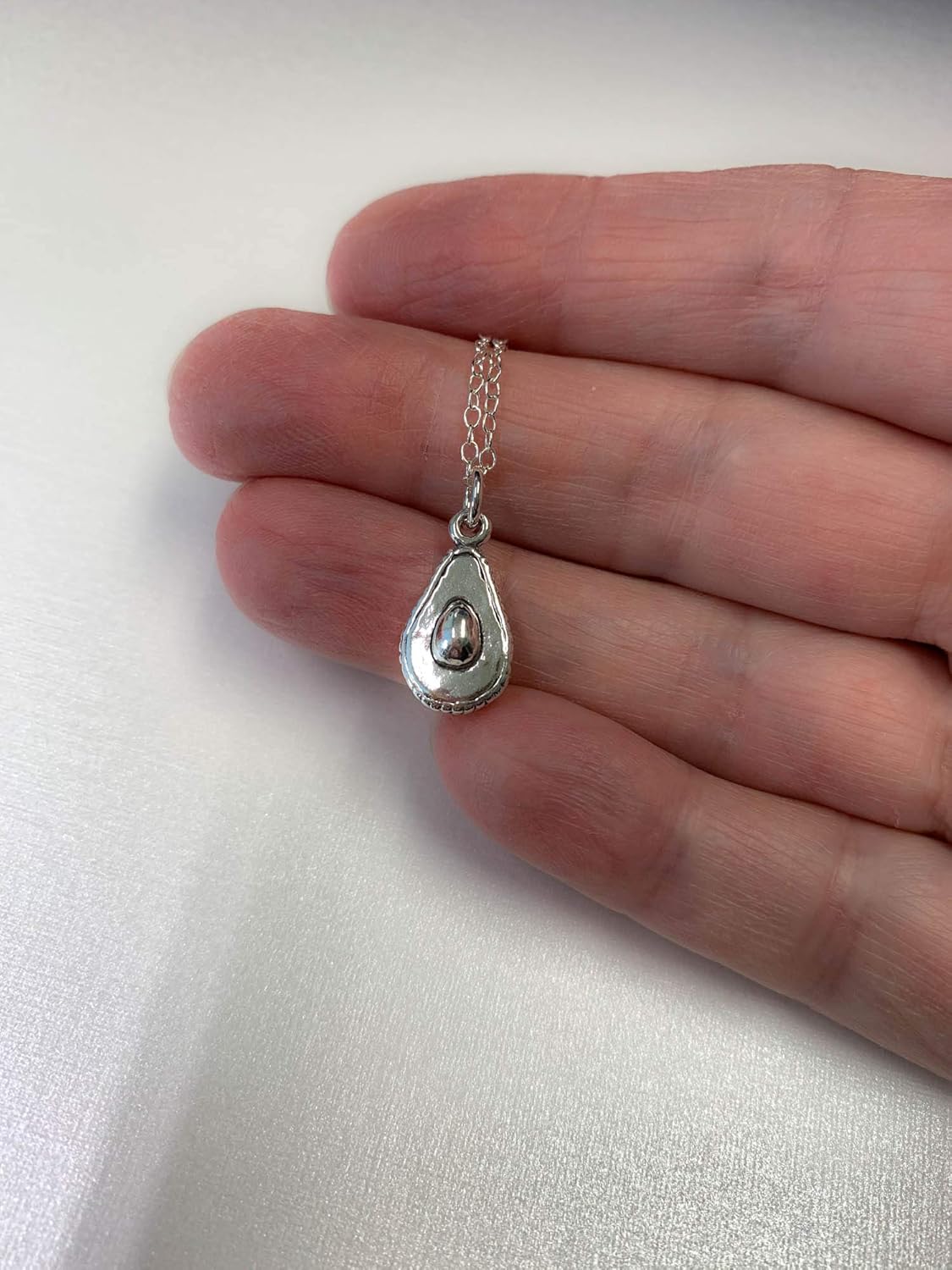 Handmade 3-D Avocado Charm Sterling Silver Necklace for Women - Adjustable Avocado Fruits Silver Chain with Extender - Perfect Guacamole Jewelry Gift for Her