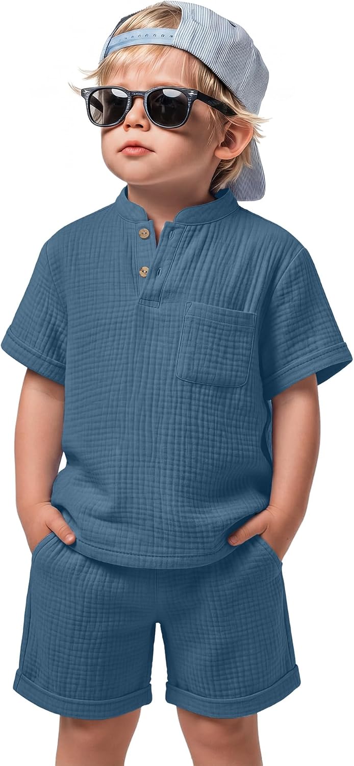 Xaatren Baby Boy 2 Piece Cotton Outfits 18M-5T Toddler Short Sleeve Button Shirt Shorts Pockets Summer Clothes Casual Set
