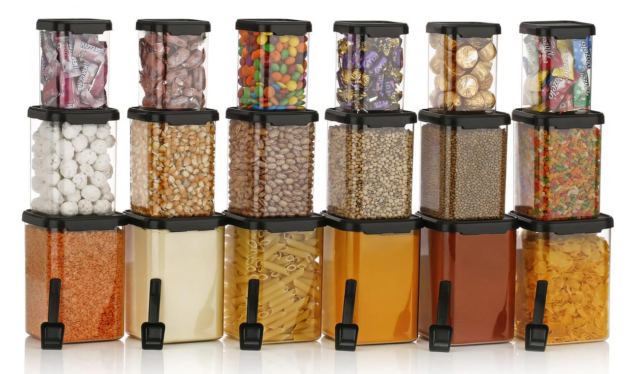 flymore Juego de recipientes herméticos de plástico de 1400 ml para almacenamiento de cocina y contenedores para organización de despensa y contenedor para almacenamiento de cocina, juego de 16 (350