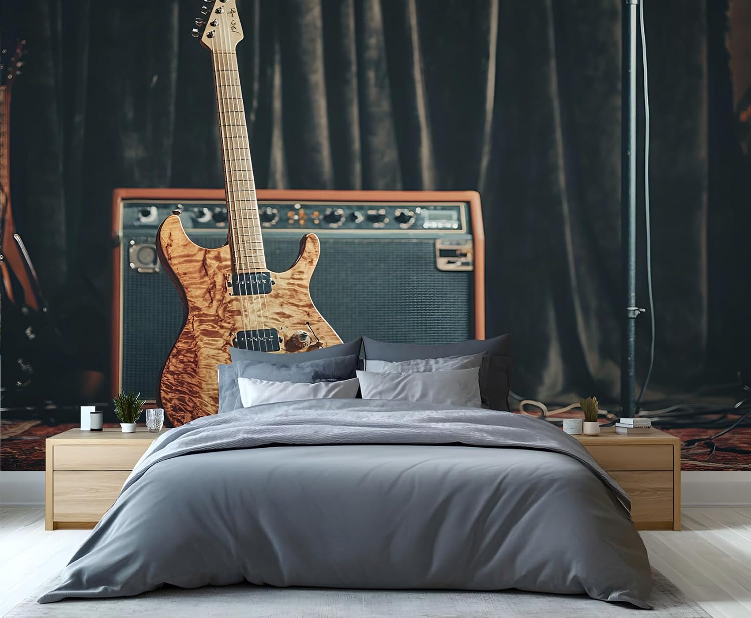 Stage Guitar Wallpaper Mural, Simple Guitar Photo Wall Mural, Wall Stickers Wallpaper for Boys Girls Music Lover Bedroom Bar Band Decor - 78.7" W x 55.1" H