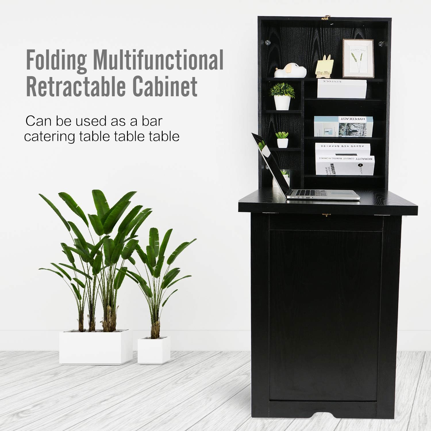 YUSING Wall Mounted Table, Fold Out Convertible Desk Multi-Function Computer Desk Writing Desk Home Office Wood Wall Floating Desk with Large Storage Area