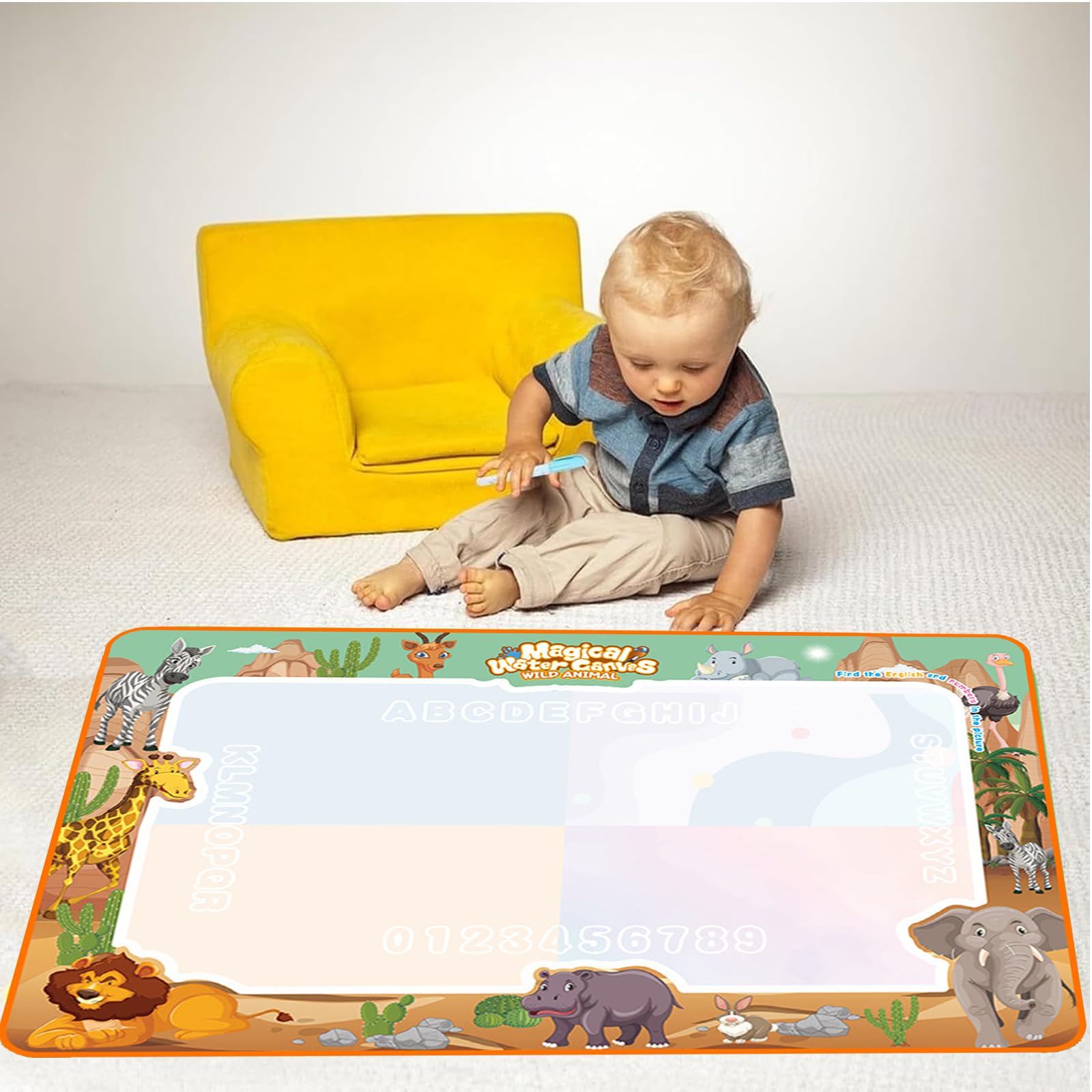 Alfombrilla De Pintura Aqua Doodle Reutilizable – Juguete Educativo Con Agua, Incluye 4 Plantillas Y 2 Rotuladores, De 44x32 Cm