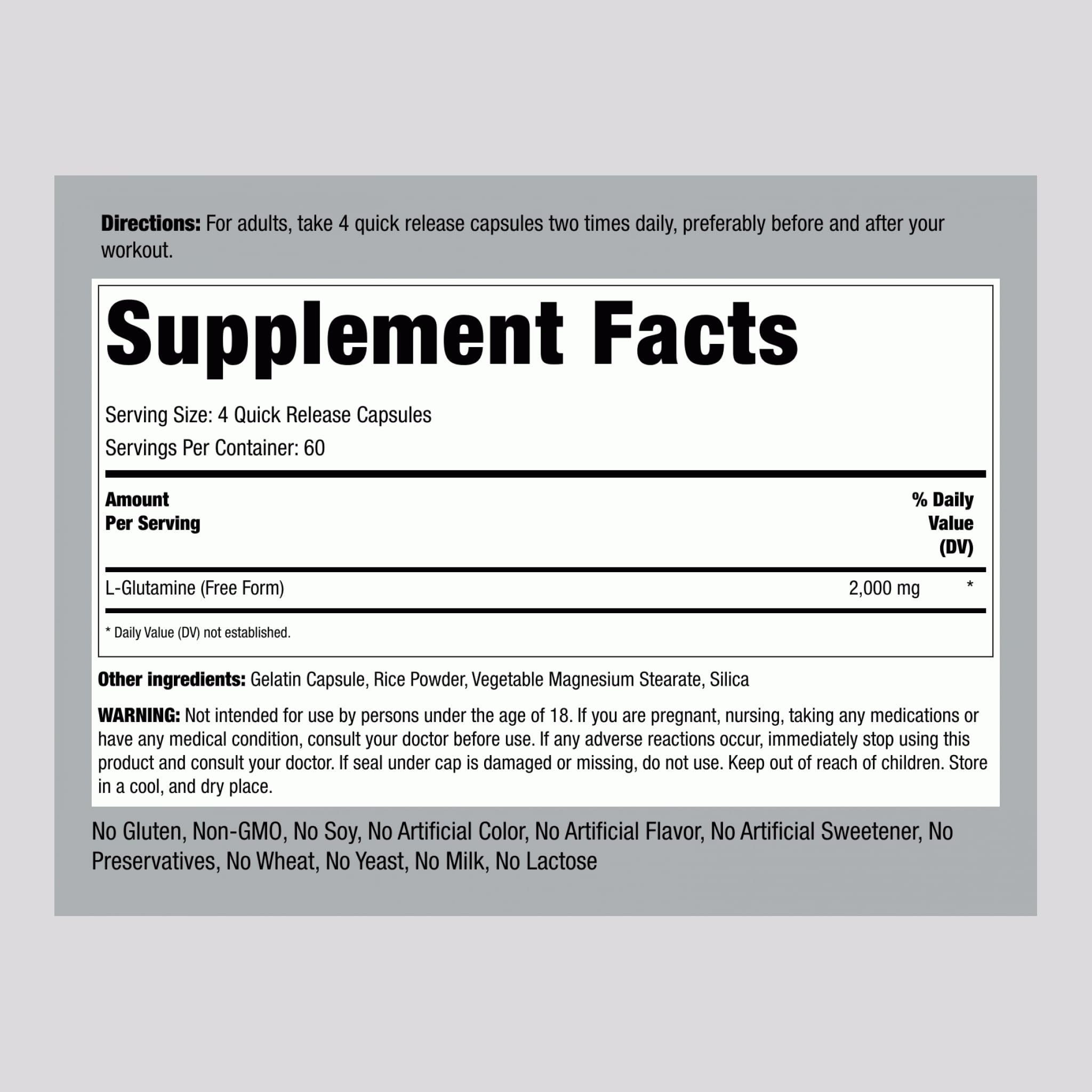 Piping Rock L Glutamine Powder Capsules | 2000 mg | 240 Pills — Amazon image 2