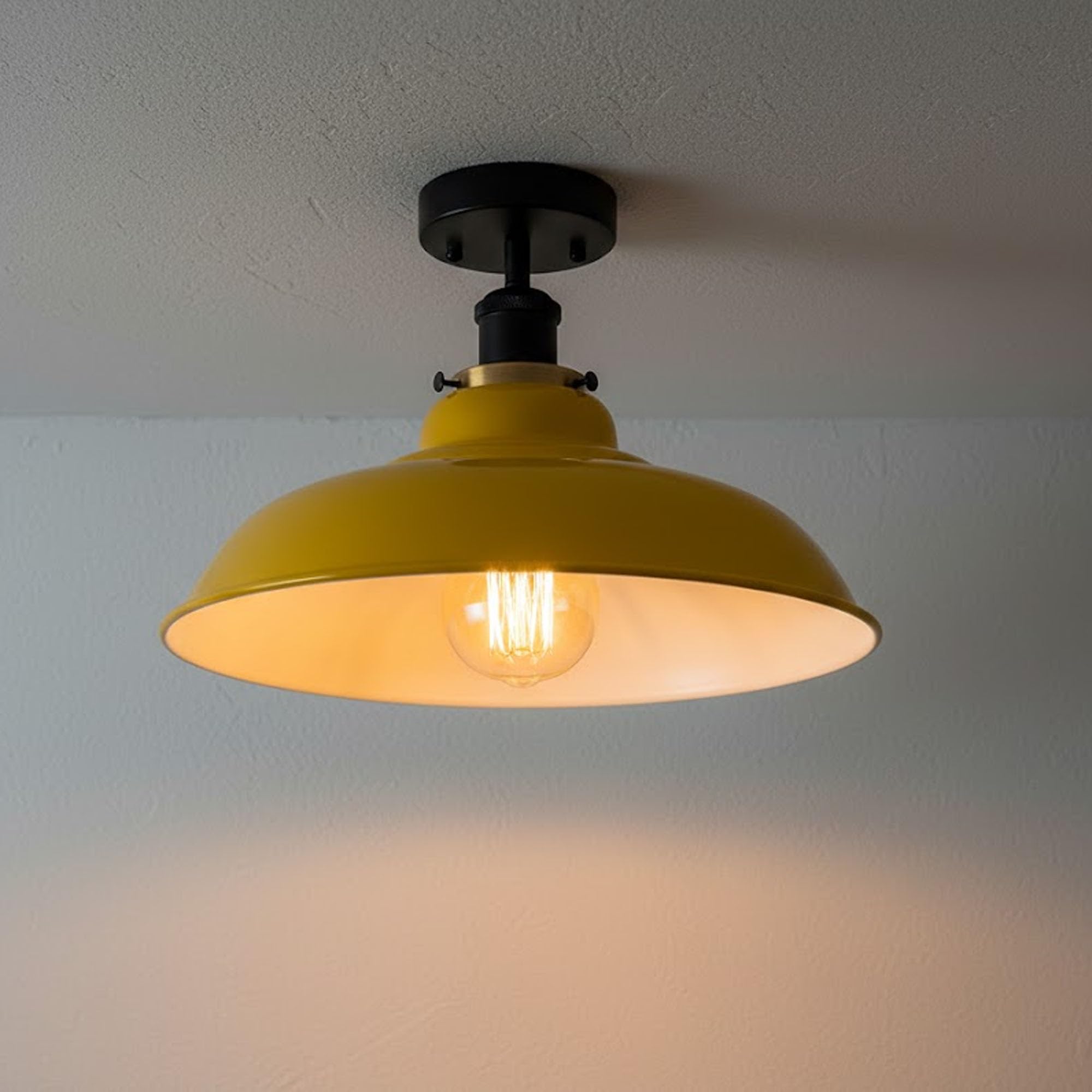 Vintage Industrial E27 Flush Fitting Ceiling Light with Blue Lampshade Easy Fit Premium Quality Anti Rust Energy Efficient Metal Semi Flush Mount Ceiling Lighting for Kitchen, Bedroom, Livingroom